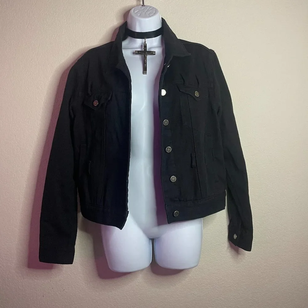 disturbia black wash denim jacket with double front pockets - Picture 2 of 3